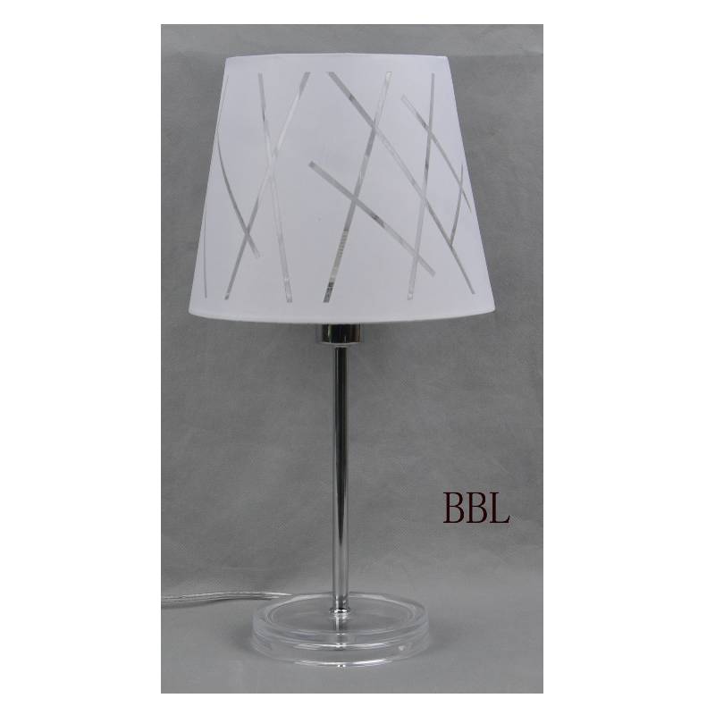 Đèn bàn với bóng vải và cơ sở acrylic trong suốt